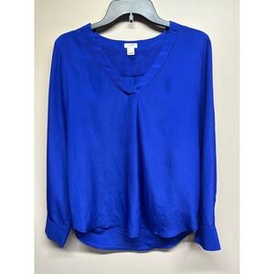 J. Crew Royal Blue V Neck Long Sleeve Tunic Top Women's Size Small